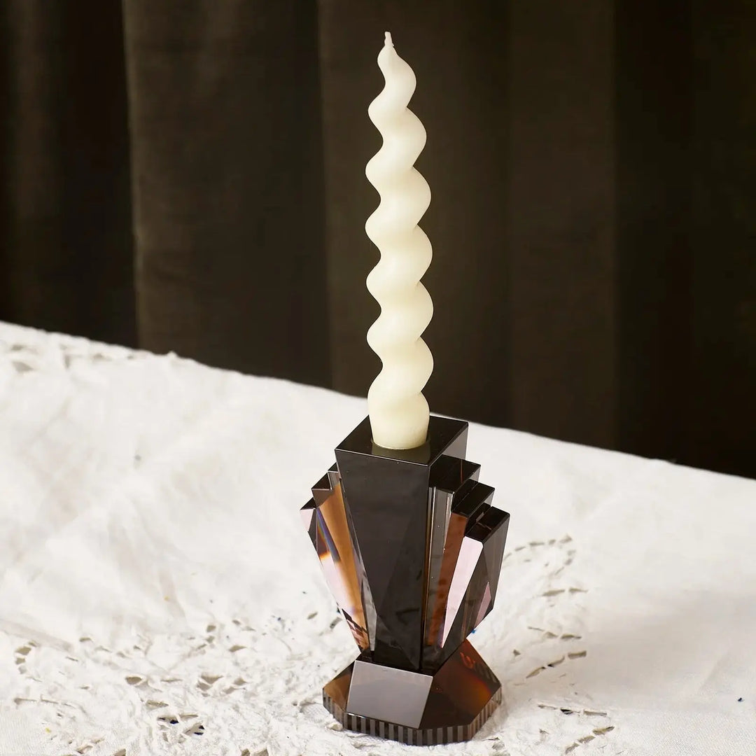 Brooklyn Candle Holder by Reflections Copenhagen featuring hand-cut crystal in black, brown, and rose tones inspired by New York’s Art Deco, view 2