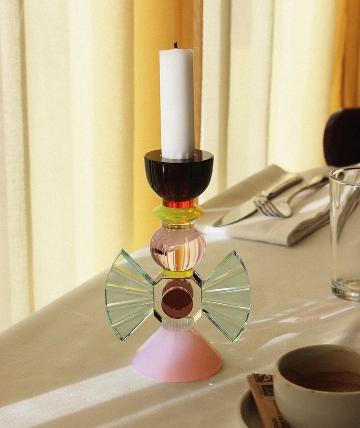 Reflections Copenhagen “Laguna Candlestick Holder”, aquamarine &amp; pink opal crystal, sculptural light play in Lafayette, Louisiana, view 2