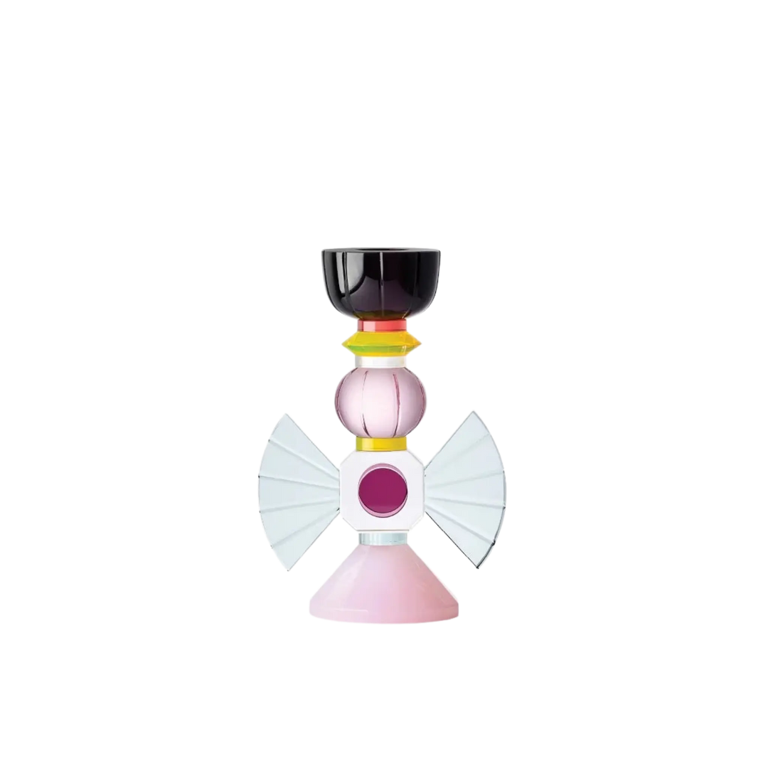 Reflections Copenhagen “Laguna Candlestick Holder”, aquamarine & pink opal crystal, sculptural light play in Lafayette, Louisiana