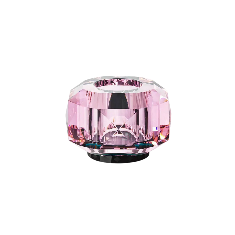 Pink Texas Supreme Tealight Holder (Limited Edition) by Reflections Copenhagen featuring hand-cut crystal in geometric Art Deco design