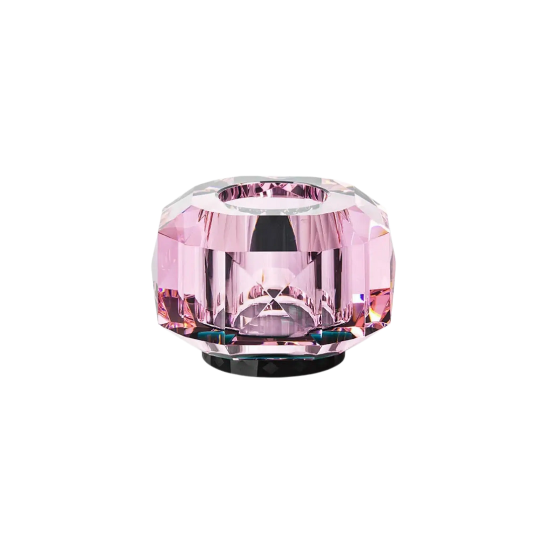 Pink Texas Supreme Tealight Holder (Limited Edition) by Reflections Copenhagen featuring hand-cut crystal in geometric Art Deco design