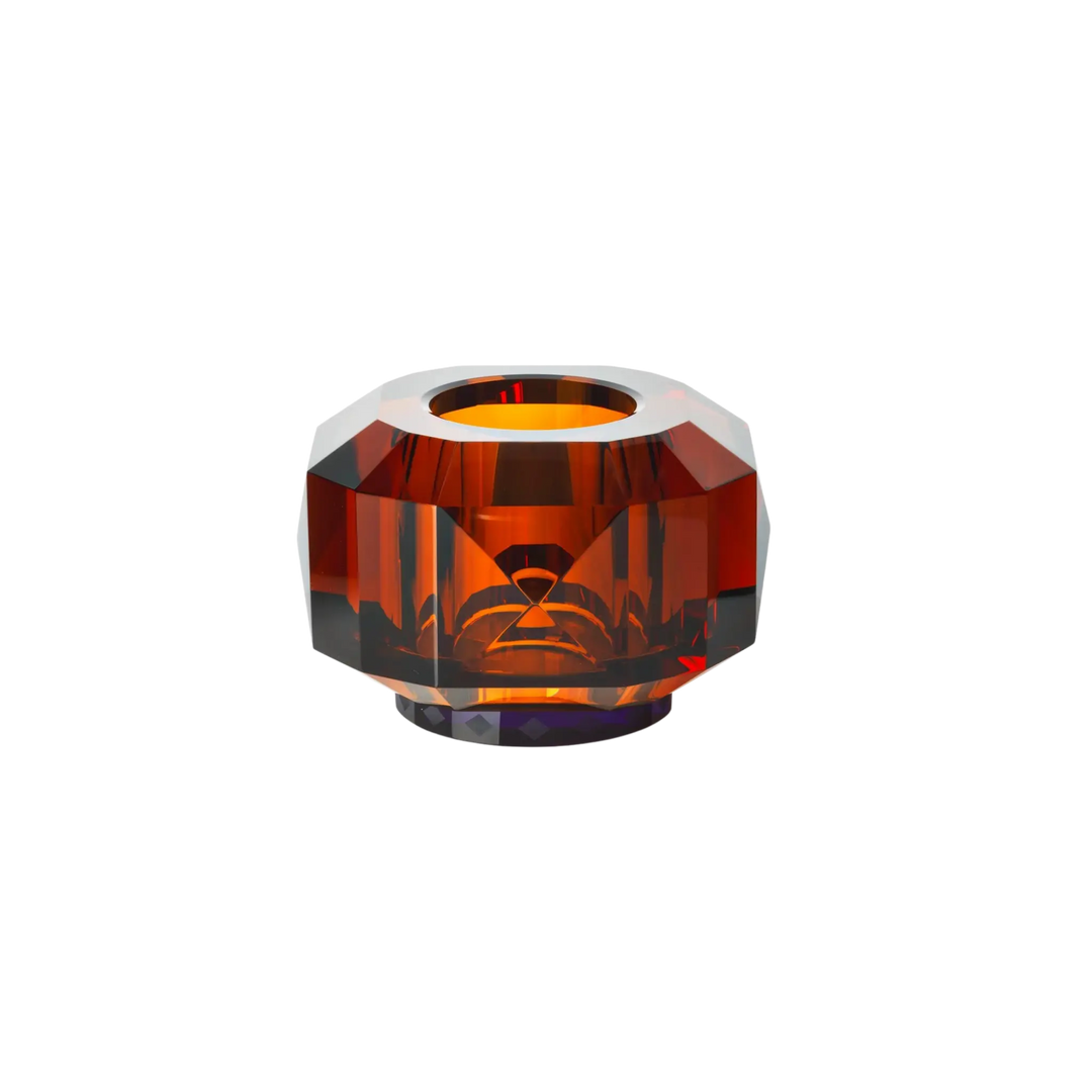 Amber Texas Supreme Tealight Holder (Limited Edition) by Reflections Copenhagen featuring hand-cut crystal in geometric Art Deco design