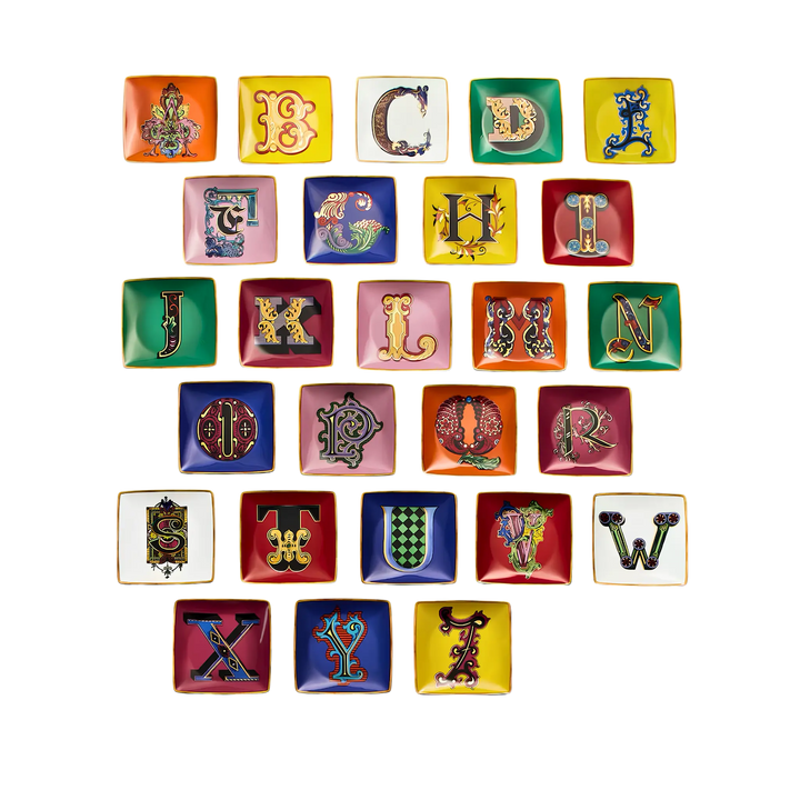 Versace Alphabet Porcelain Plate collection by Rosenthal featuring all 26 letters A to Z with Barocco-inspired decorative designs