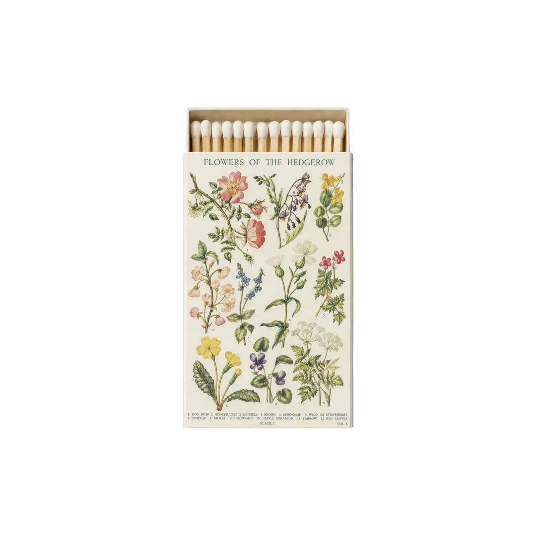 Saint Austin Botanicals Match Box - decorative matchbox with Flowers of the Hedgerow wildflower illustration