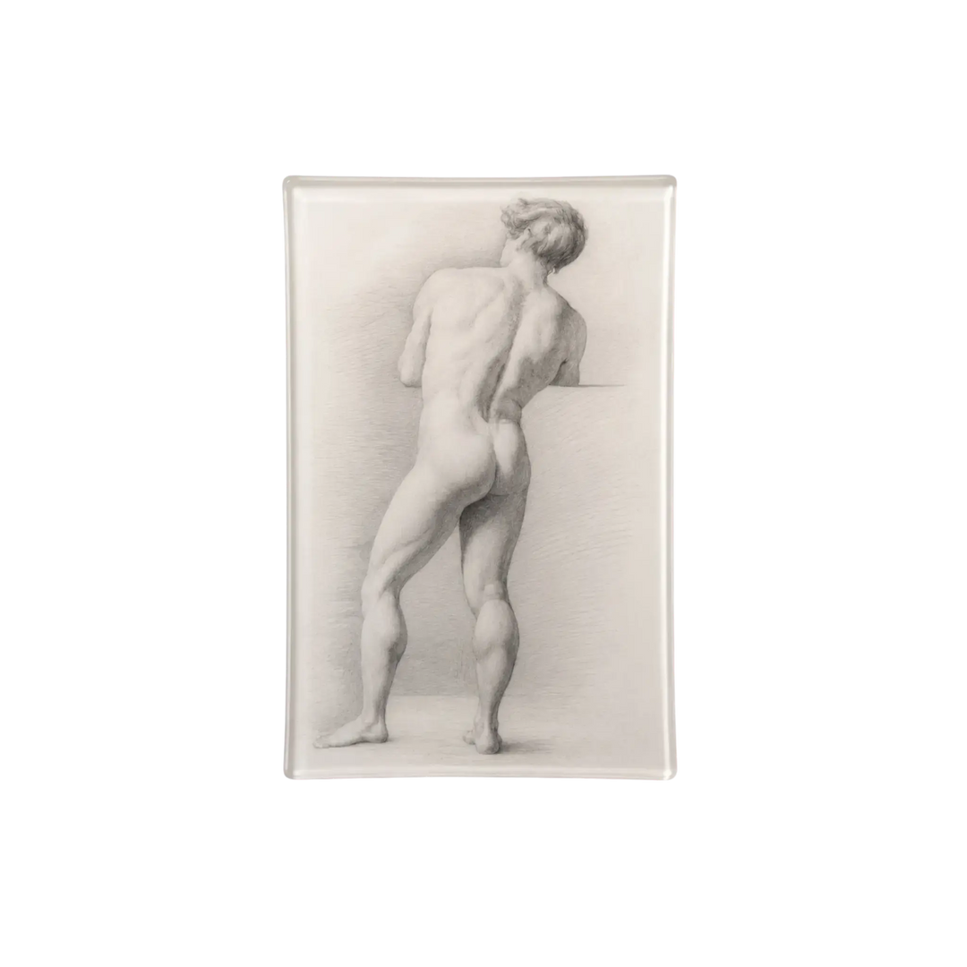 Saint Austin Male Statue Decoupage Tray - sepia neoclassical academic sketch on rectangular glass tray
