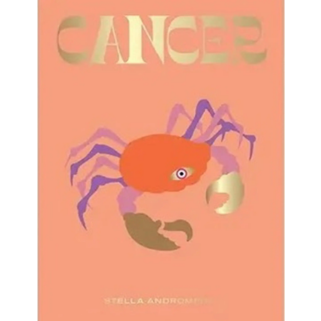 Cancer by Stella Andromeda, Seeing Stars horoscope book from Hardie Grant with an orange crab on a peach cover