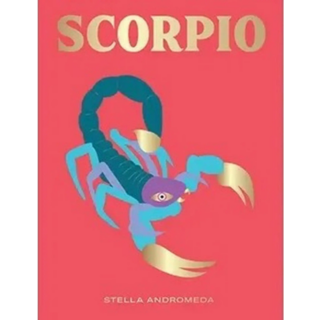 Scorpio by Stella Andromeda, Seeing Stars horoscope book from Hardie Grant with a blue scorpion on a coral cover