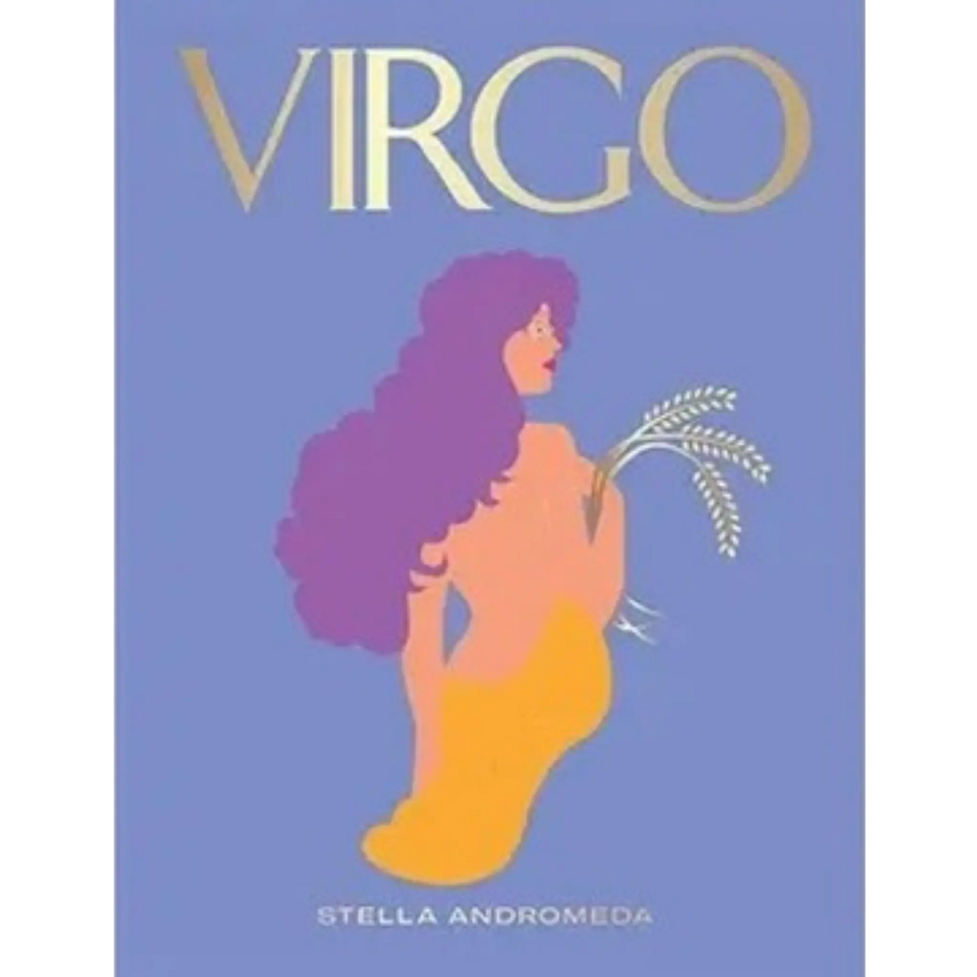 Virgo by Stella Andromeda, Seeing Stars horoscope book from Hardie Grant with a maiden holding wheat on a periwinkle cover