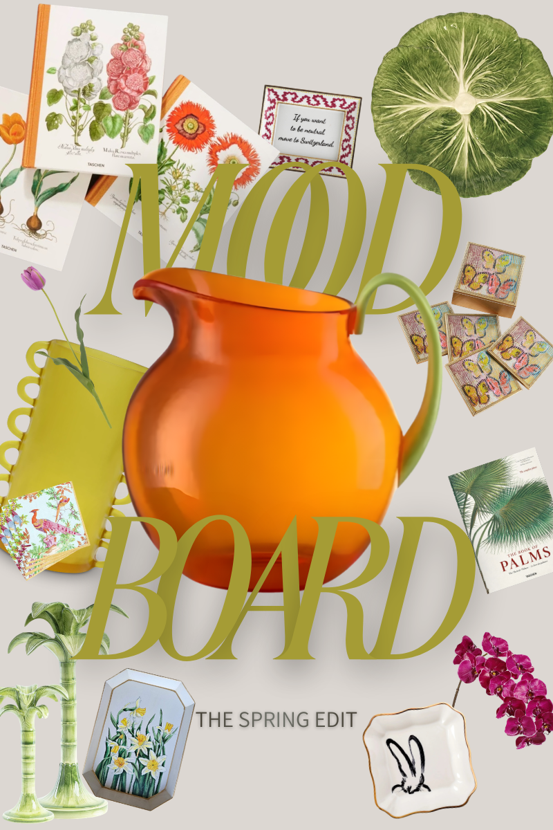 Luxury Easter table decor styled with Les Ottomans cabbage plates, palm ceramic candelabra, and Hunt Slonem bunny portrait plate at Mood by DMJ