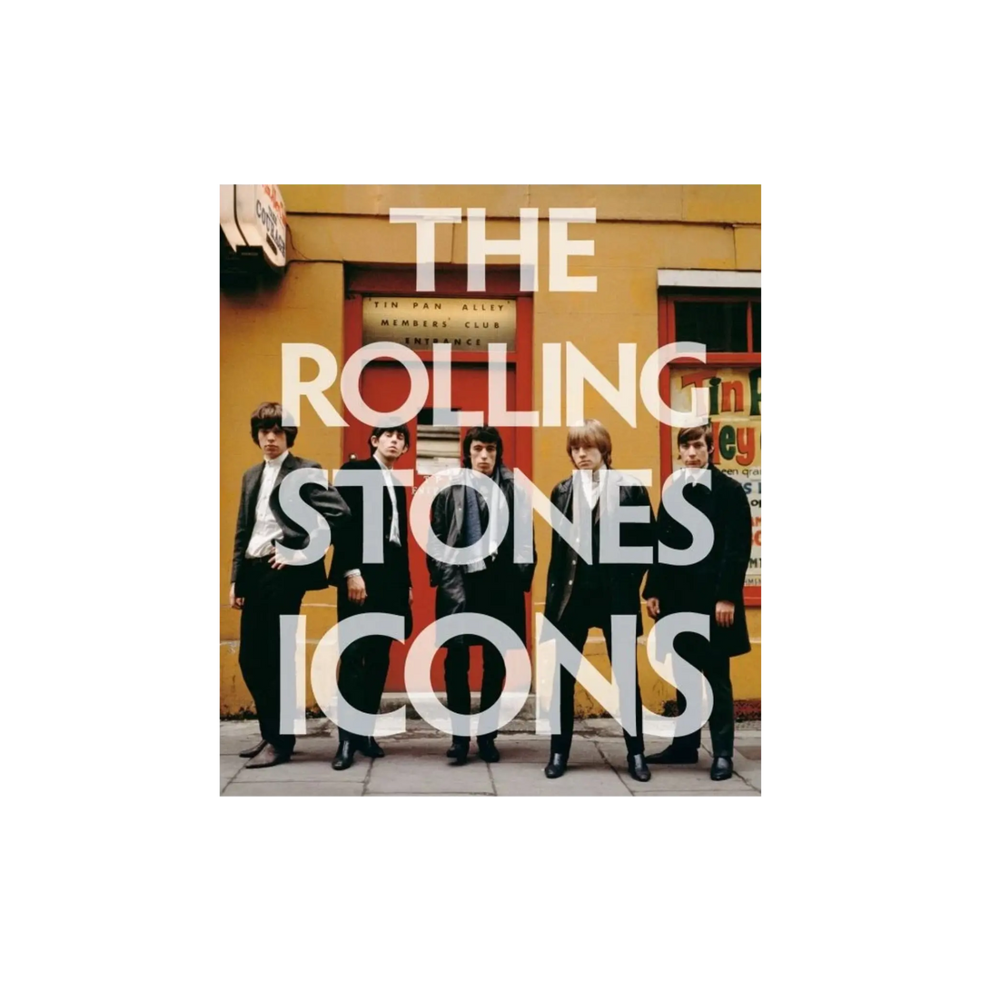 The Rolling Stones: Icons hardcover by ACC Art Books, cover photo of the band posing outside a 1960s shopfront
