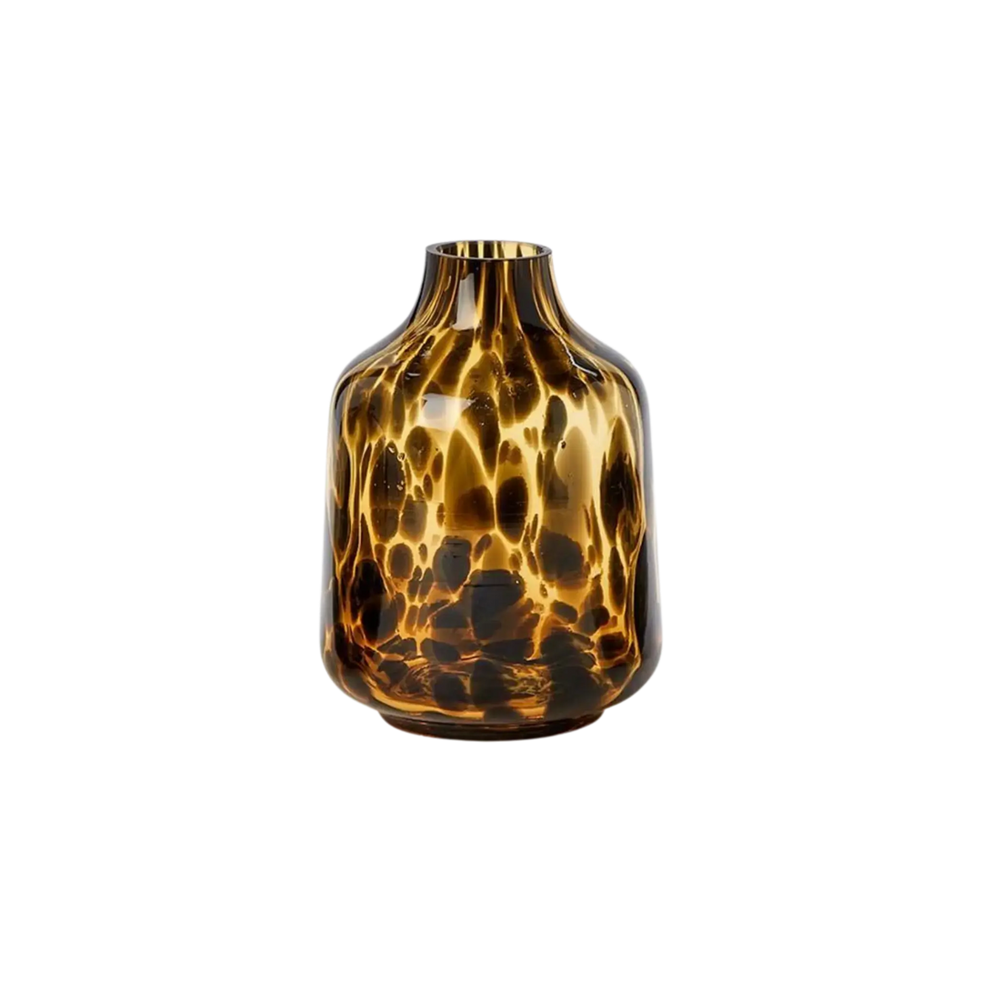 Bell shaped tortoise print glass bud vase with tapered neck and rounded base, from Mood by DMJ
