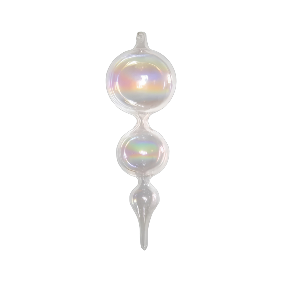 Winward 11 inch clear iridescent glass bubble finial ornament, from Mood by DMJ