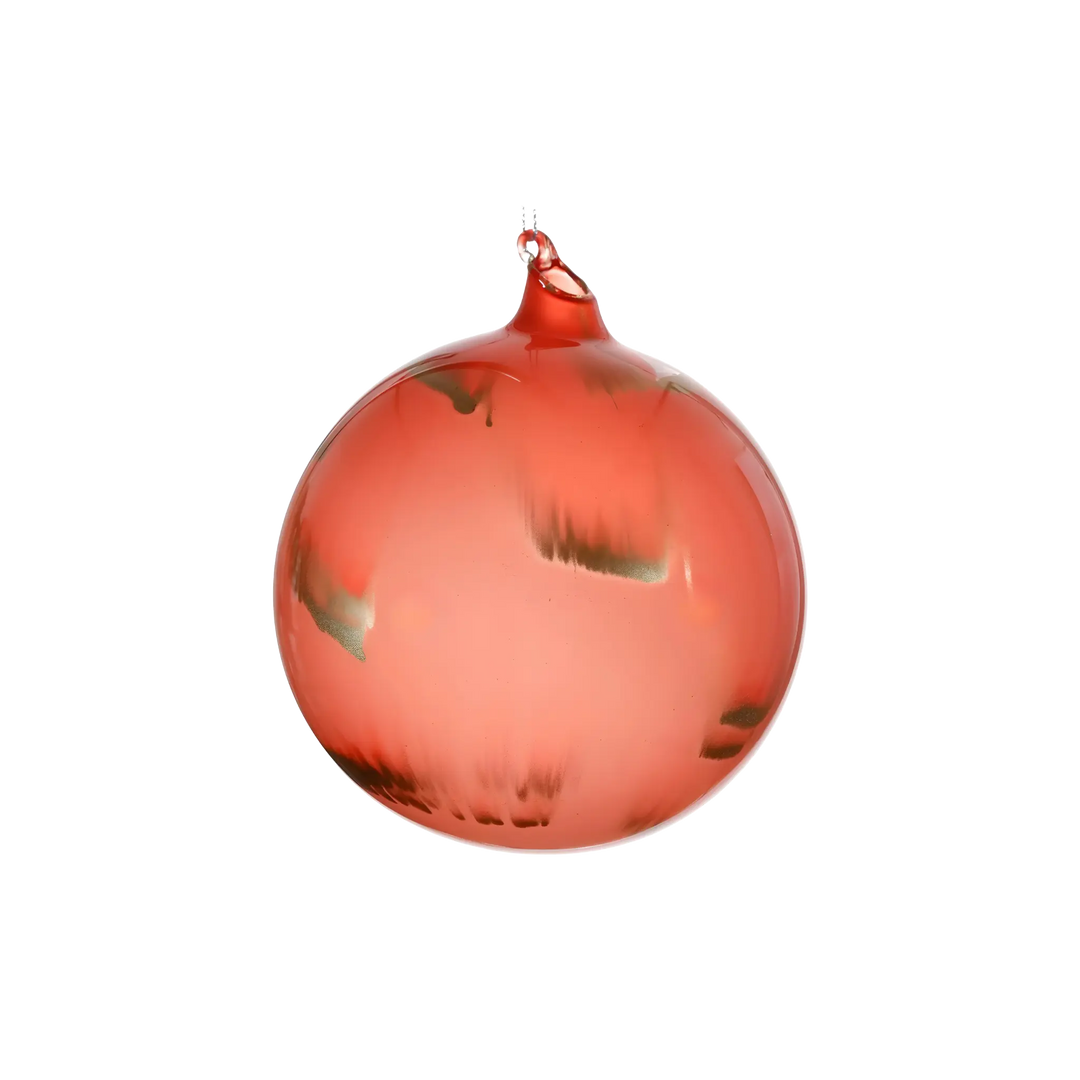 Winward 120mm coral orange glass ball ornament brushed with metallic gold, from Mood by DMJ