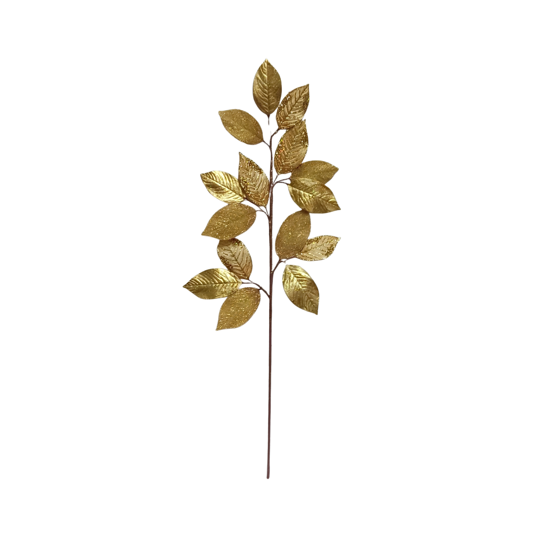 Winward 30 inch gold glitter mixed leaves spray Christmas pick, from Mood by DMJ