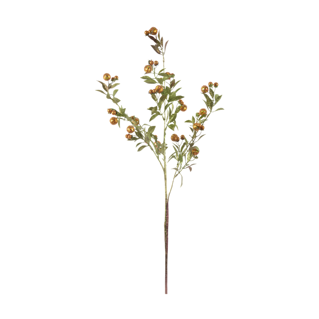 Winward 30 inch golden berry branch Christmas pick with green leaves, from Mood by DMJ