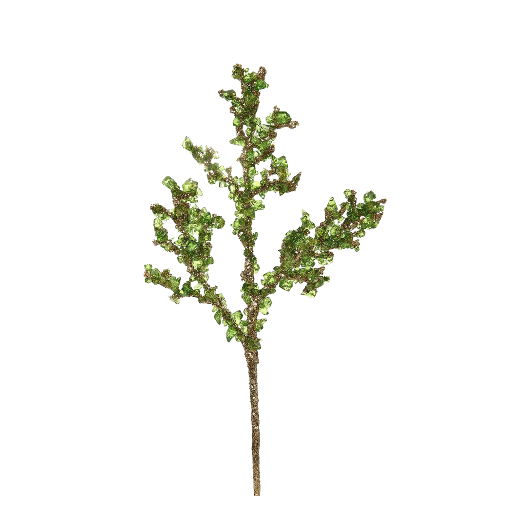Winward 16 inch green iced glitter Christmas pick with frosted leaves, from Mood by DMJ