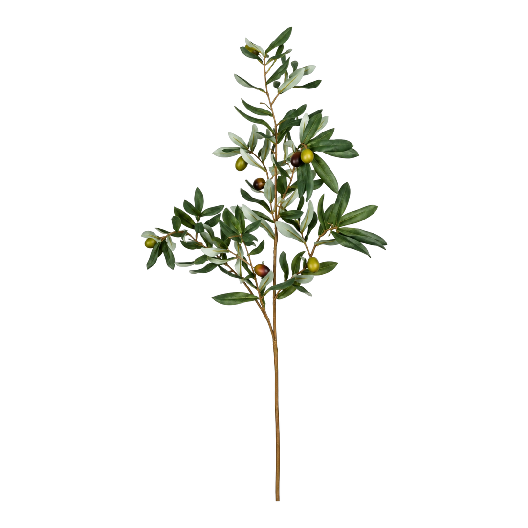 Winward natural touch olive leaf branch, a 38 inch faux olive branch with silvery green leaves and olives, from Mood by DMJ