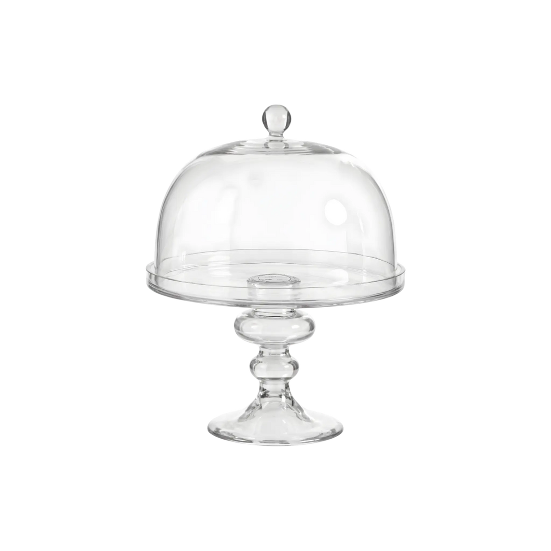 Tropezana Glass Cake Stand by Zodax, clear glass cake stand with dome and transparent pedestal base, styled as a classic centerpiece for, view 2