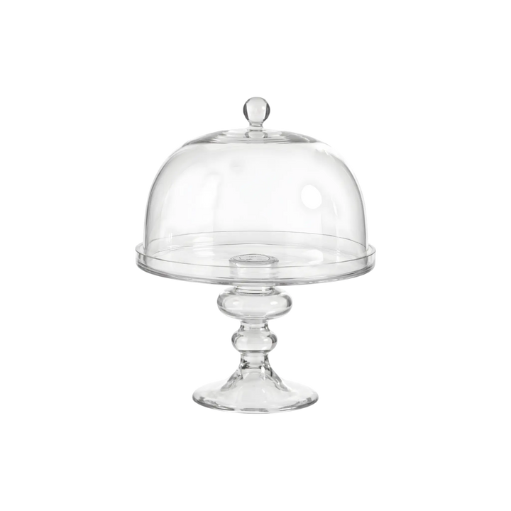 Tropezana Glass Cake Stand by Zodax, clear glass cake stand with dome and transparent pedestal base, styled as a classic centerpiece for, view 2